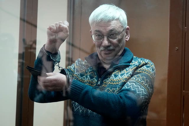 <p>Oleg Orlov during his trial in February  </p>