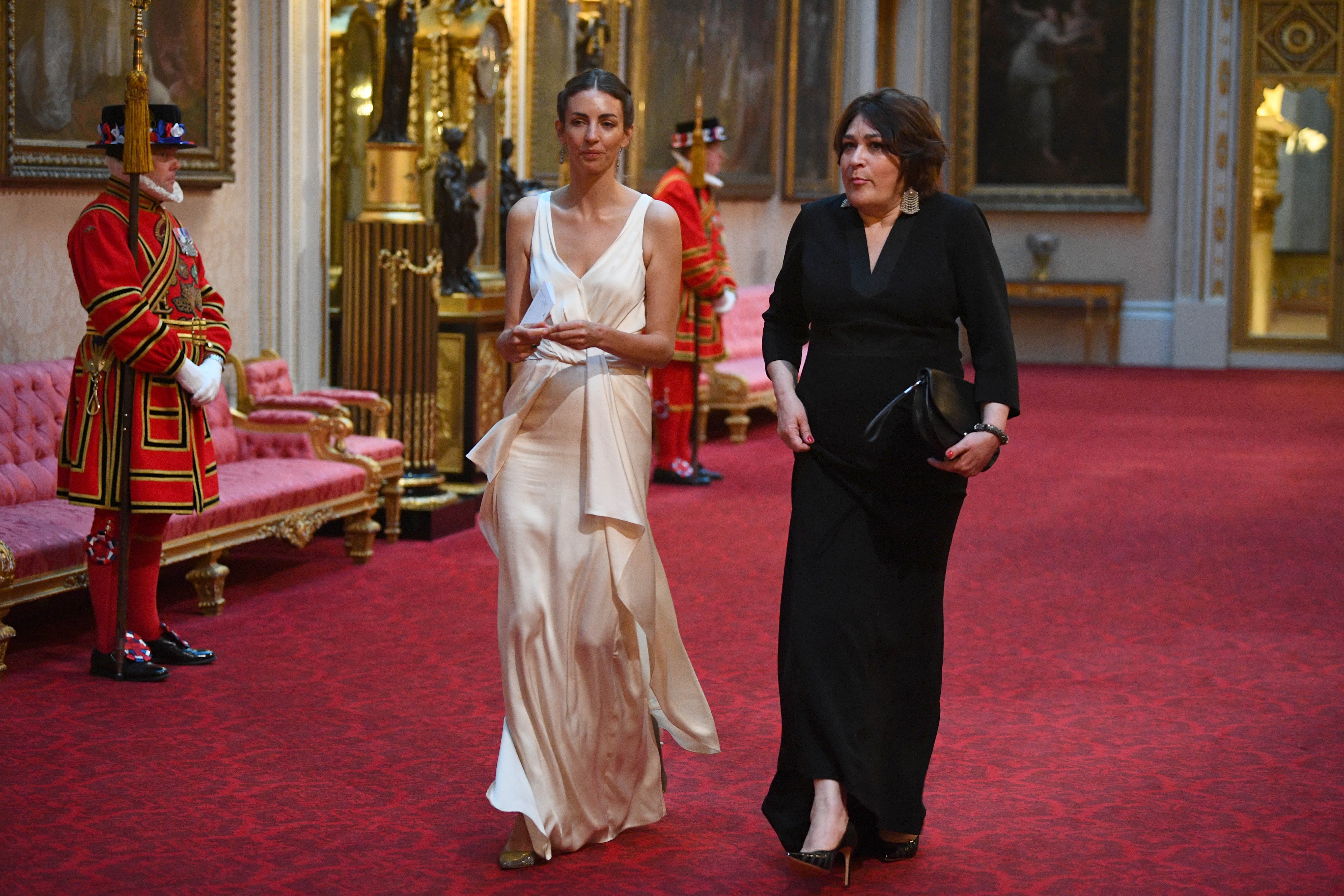 Rose Hanbury (left) and Daily Mail columnist Sarah Vine arrive at the State Banquet at Buckingham Palace, London, on day one of US President Donald Trump's three day state visit to the UK in 2019