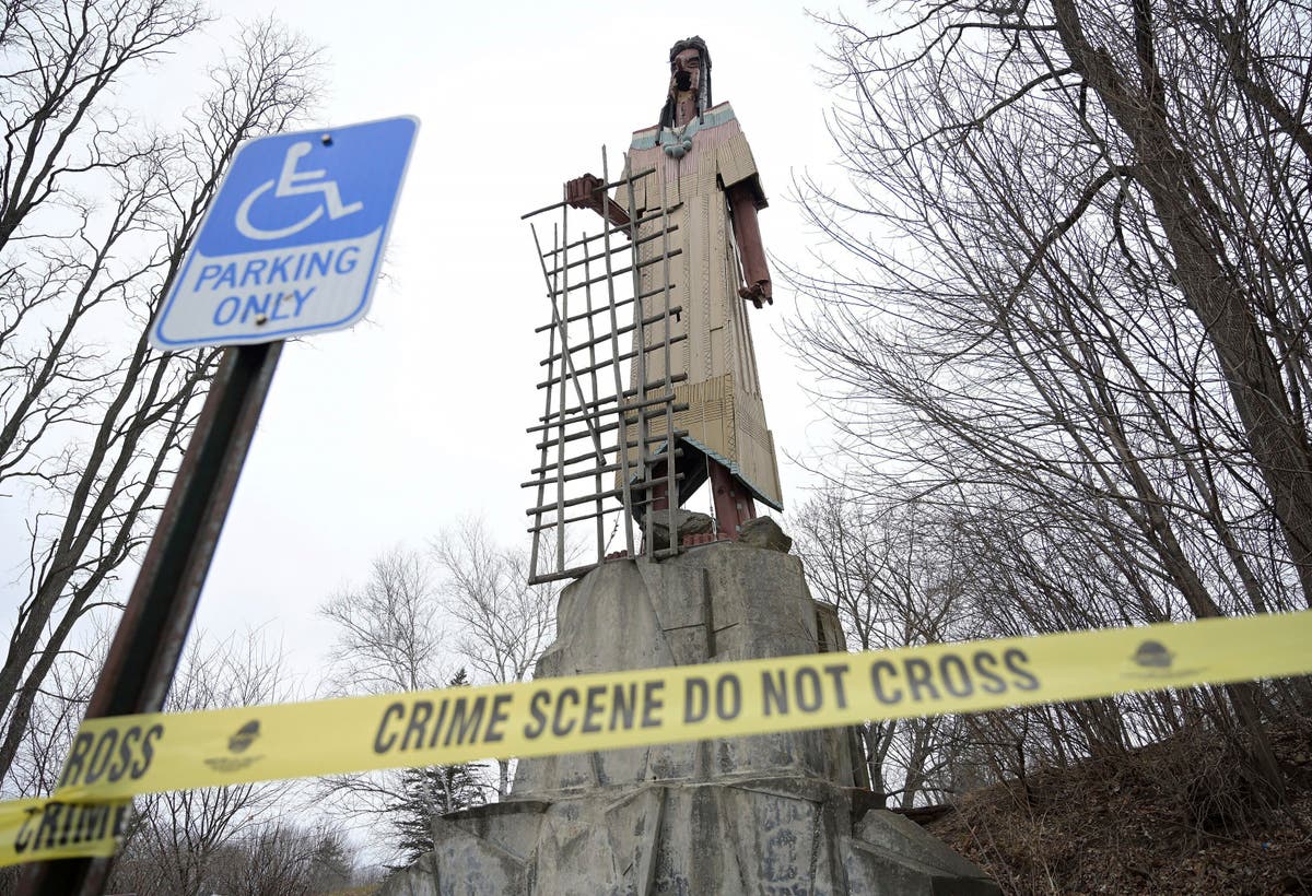 Weather beatdown leaves towering Maine landmark surrounded by crime scene tape