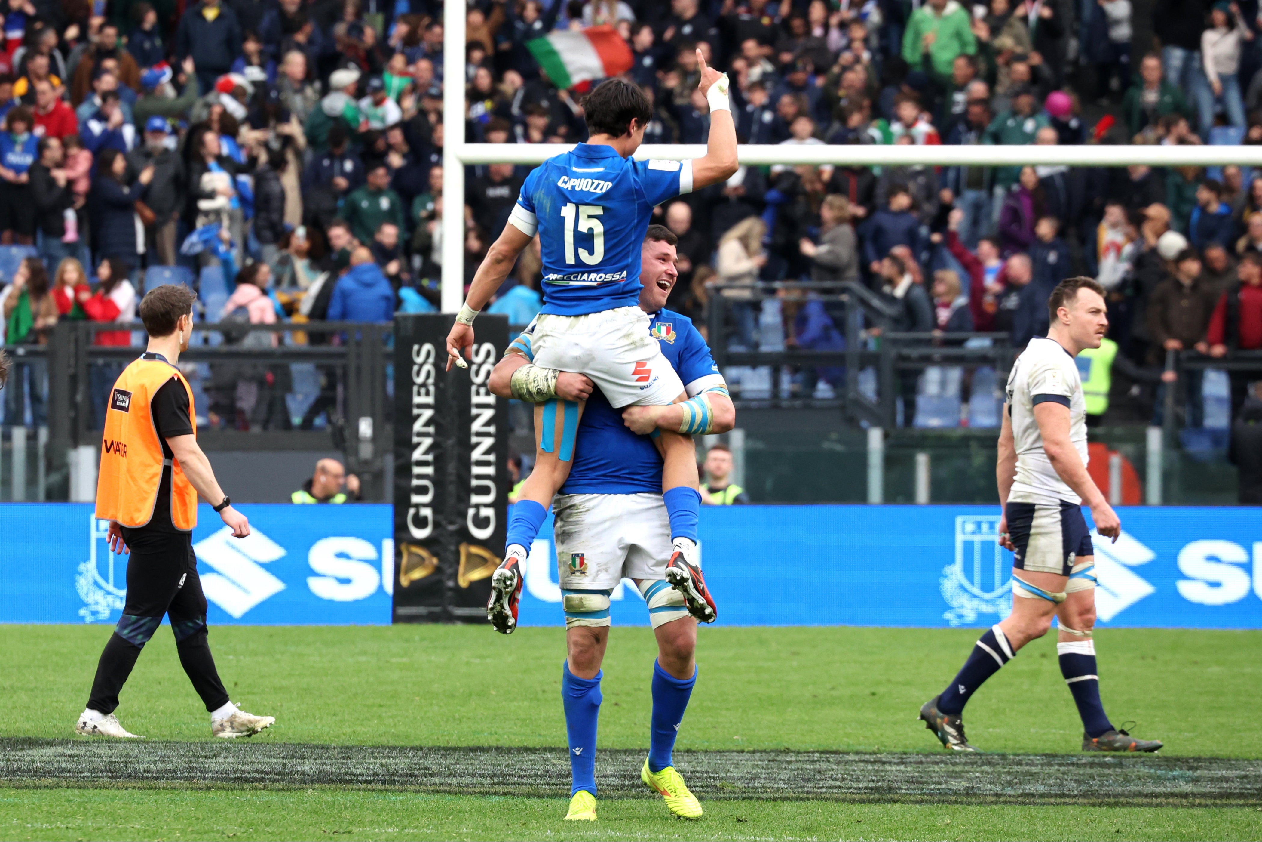 Italy celebrated a first win over Scotland since 2015 and a first in Rome since 2012