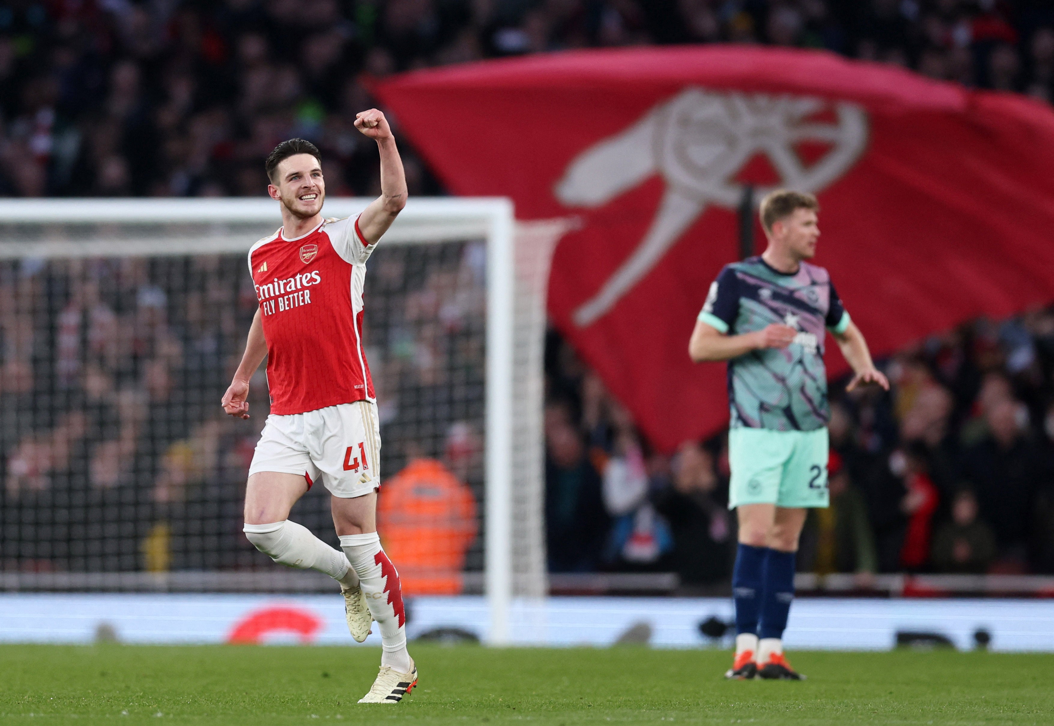 Arsenal's Declan Rice celebrates scoring at the Emirates
