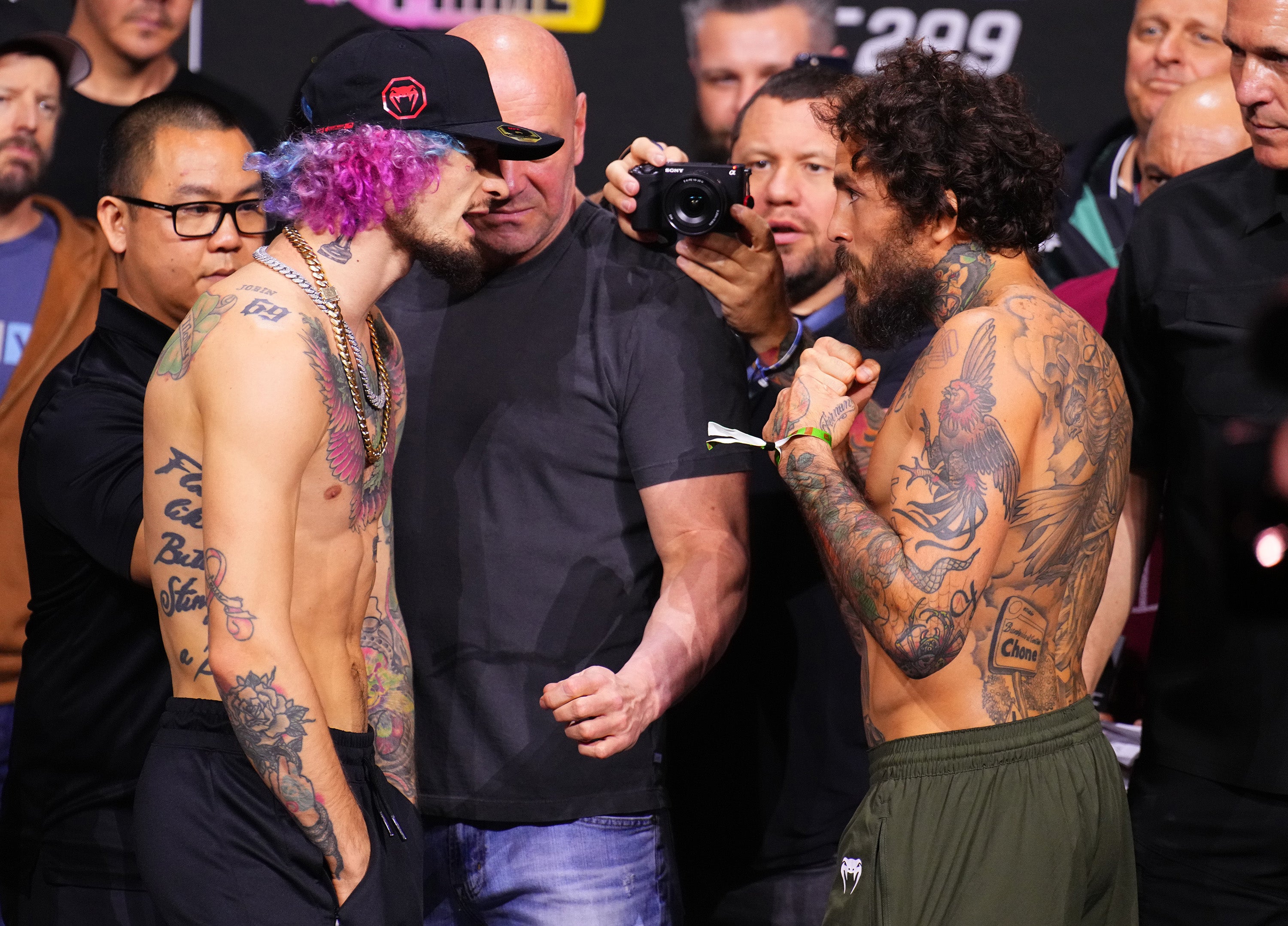 Sean O’Malley (left) and Marlon ‘Chito’ Vera at Friday’s weigh-ins