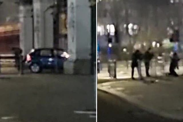 <p>Car crashes into Buckingham Palace gates as loud bang heard</p>