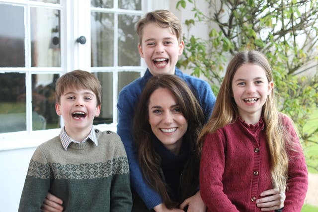 <p>This picture of Kate Middleton and her children was issued by the palace for Mother’s Day </p>