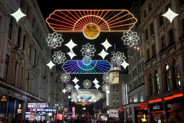 <p>A view of the Ramadan lights installation to celebrate the upcoming start of Ramadan 2024, at Piccadilly Circus in London </p>