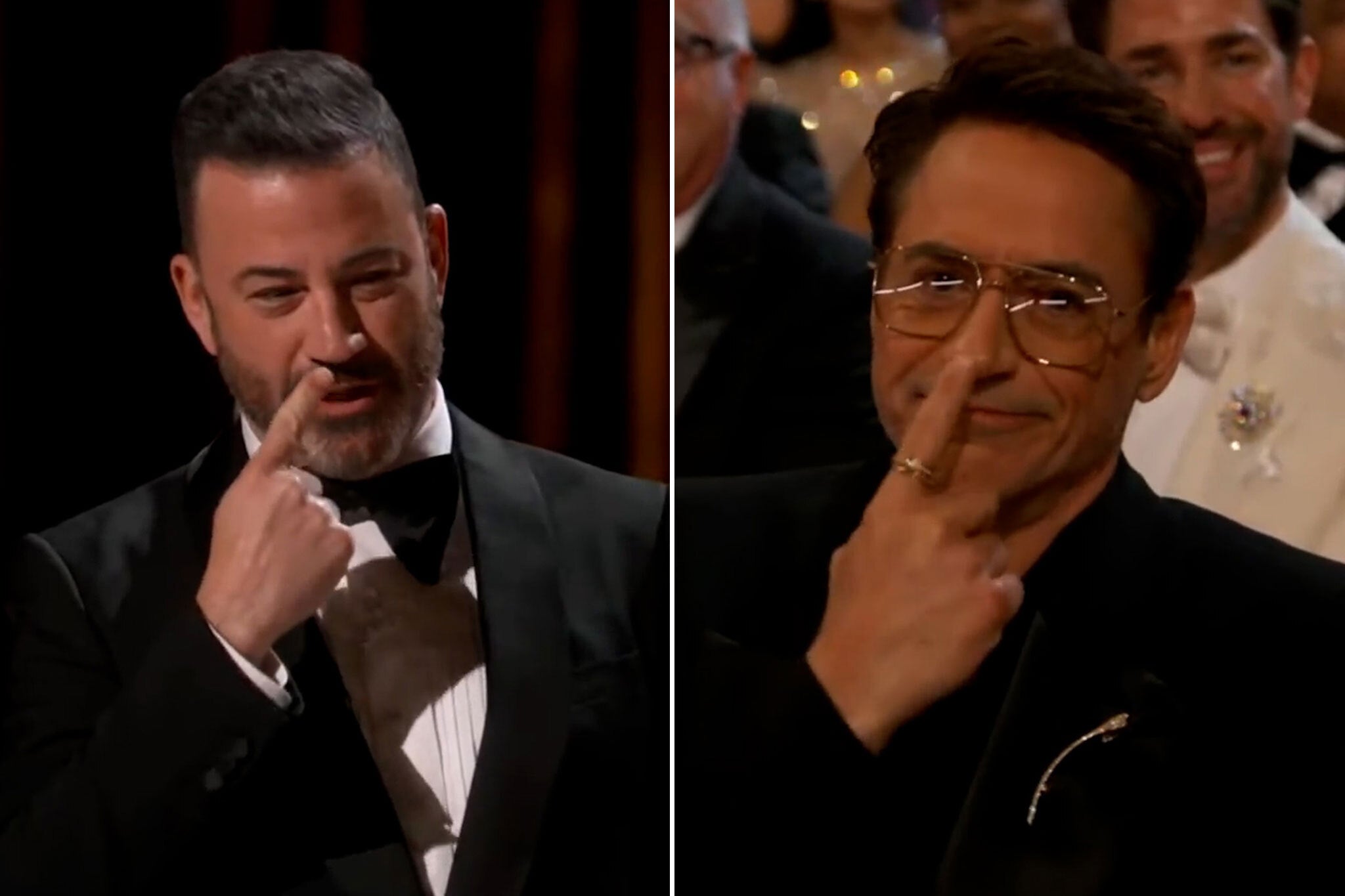 Jimmy Kimmel (left) and Robert Downey Jr at the 2024 Oscars