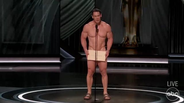 <p>John Cena presents Oscar Best Costume award naked.</p>