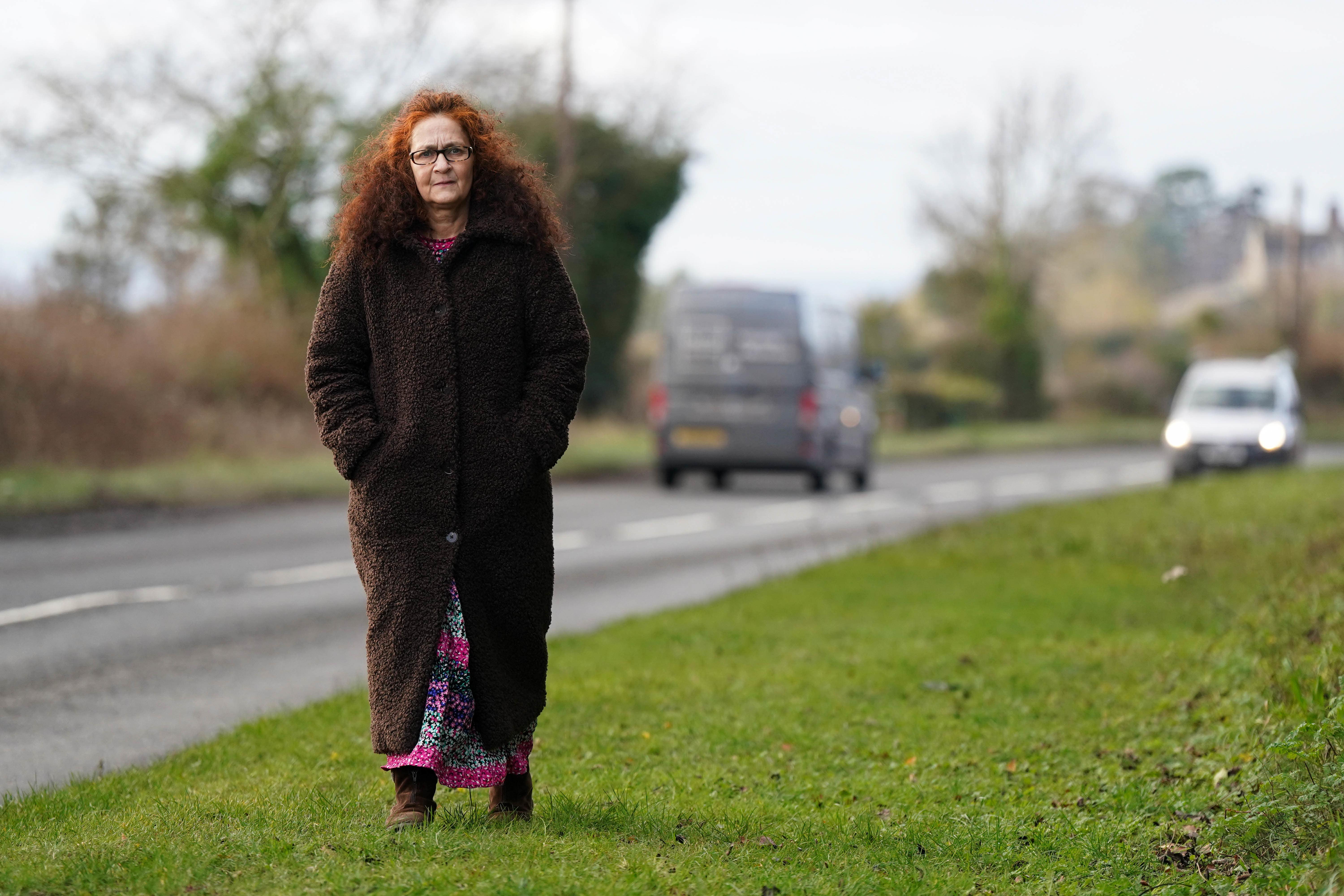Nurse Elizabeth Donowho close to the site of her crash in Shucknall Hill, Herefordshire (Jacob King/PA)