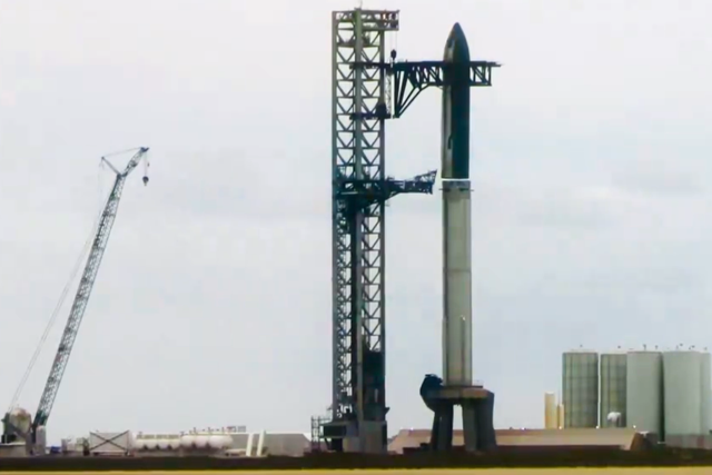 <p>When fully stacked, Starship is the biggest rocket system ever built. Captured here at SpaceX’s Starbase facility in Boca Chica, Texas, on 10 March, 2024</p>