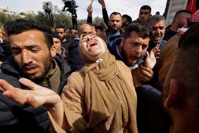 <p>A funeral for two Palestinians killed by Israeli forces in the occupied West Bank</p>