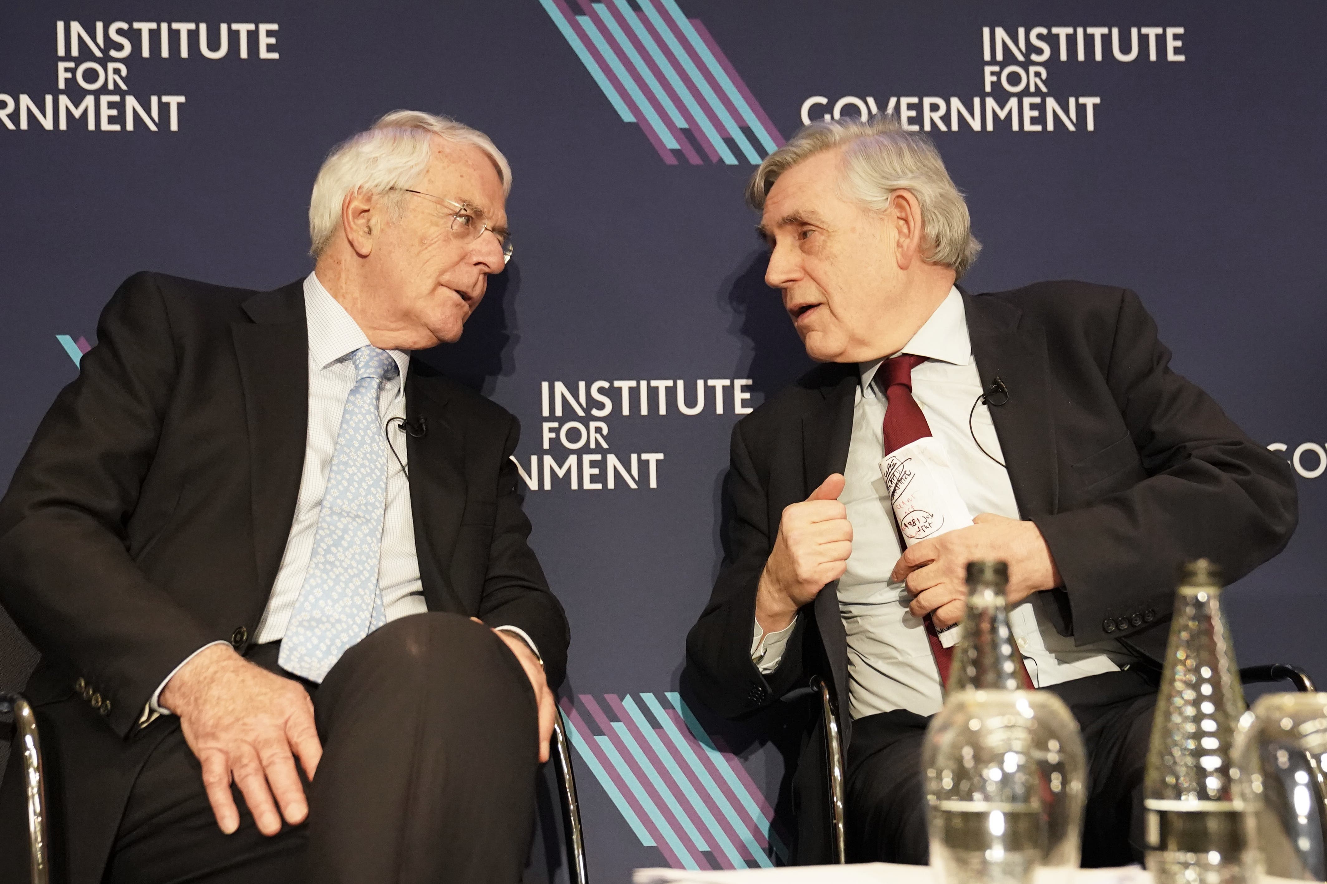Former prime ministers Sir John Major and Gordon Brown at the launch of the final report of the Institute for Government’s year-long Commission on the Centre of Government (Stefan Rousseau/PA)
