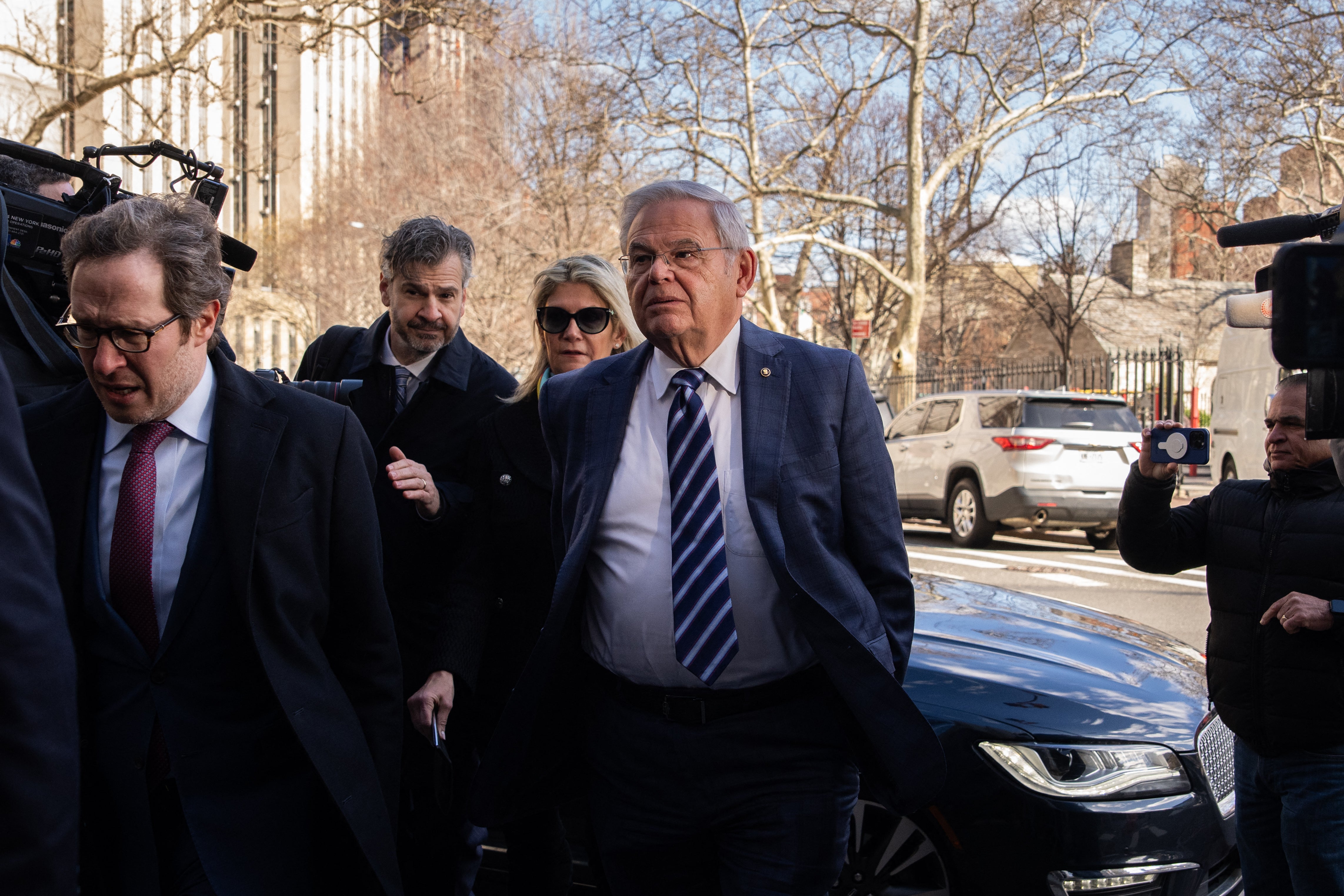US Senator Bob Menendez arrives with his wife Nadine Menendez for their arraignment