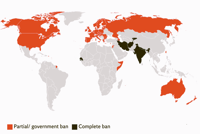 <p>Where TikTok is already banned, as of 11 March, 2024 </p>