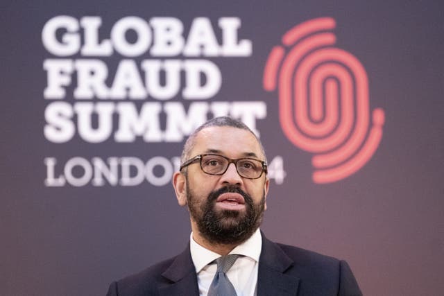 Home Secretary James Cleverly during the Global Fraud Summit at Lancaster House (Stefan Rousseau/PA)