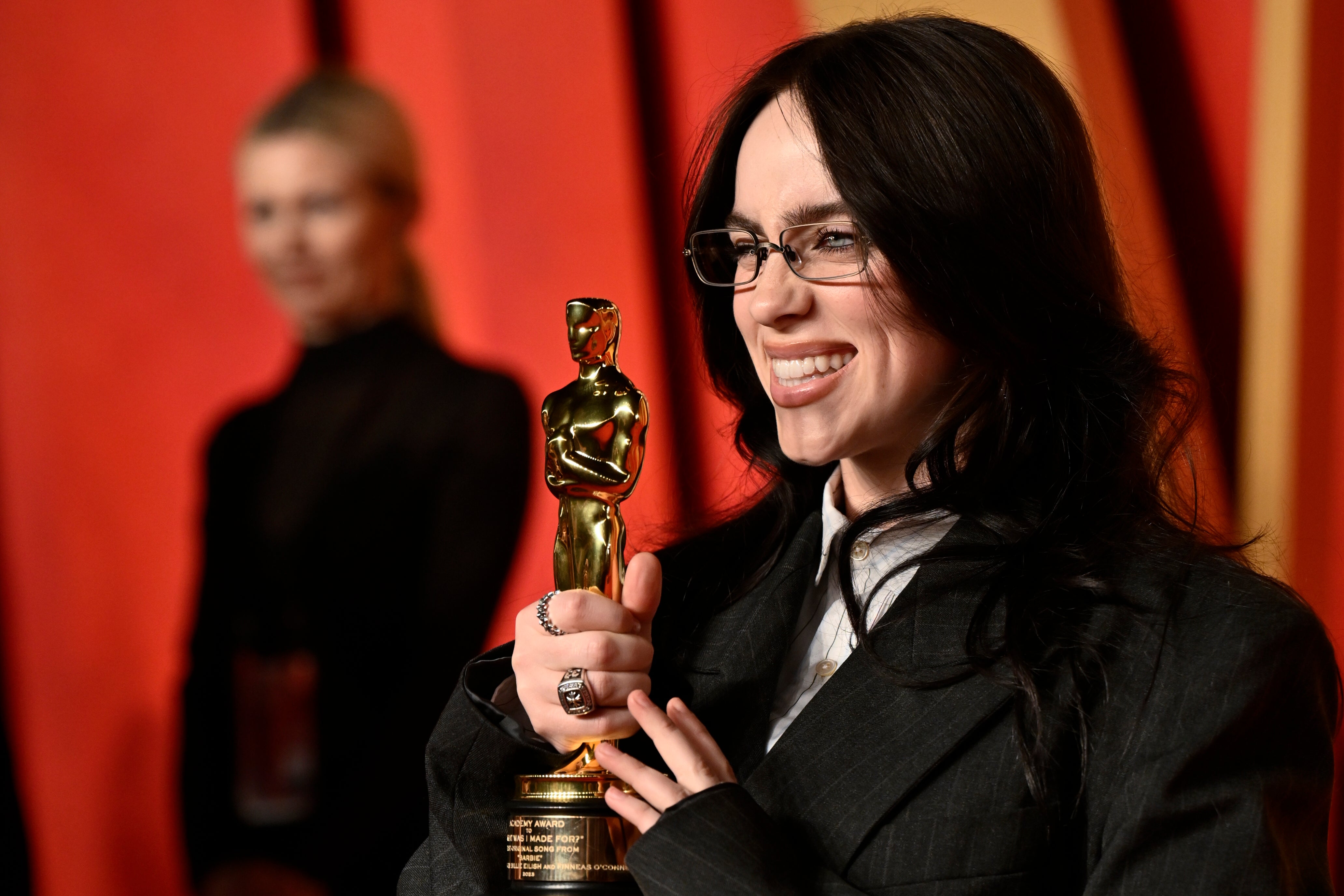 Billie Eilish with her second Oscar at the 2024 Academy Awards in Los Angeles