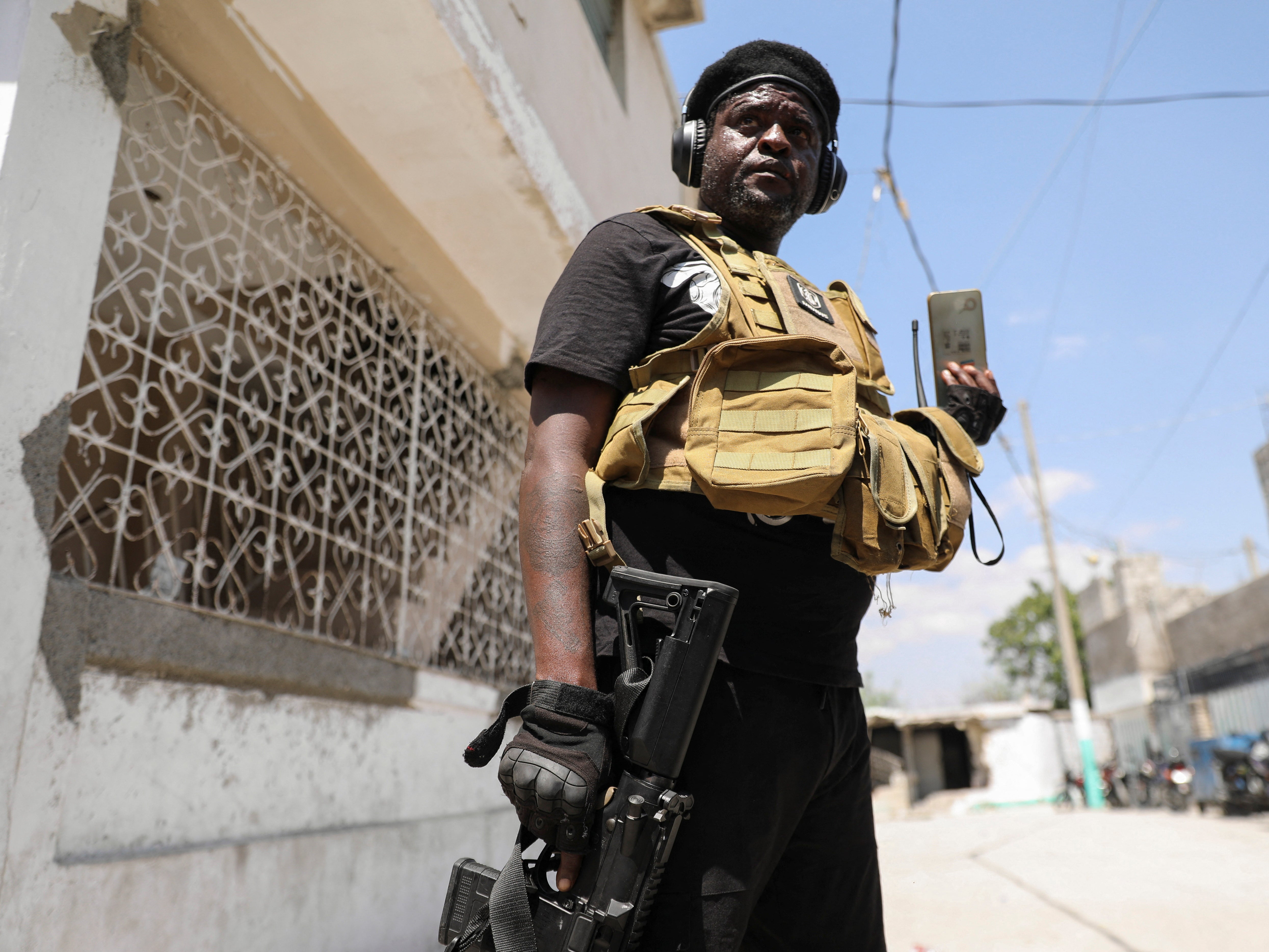 Former police officer Jimmy ‘Barbecue’ Cherizier, who leads an alliance of armed groups in Haiti, gives a news conference in Port-au-Prince on 11 March, 2024