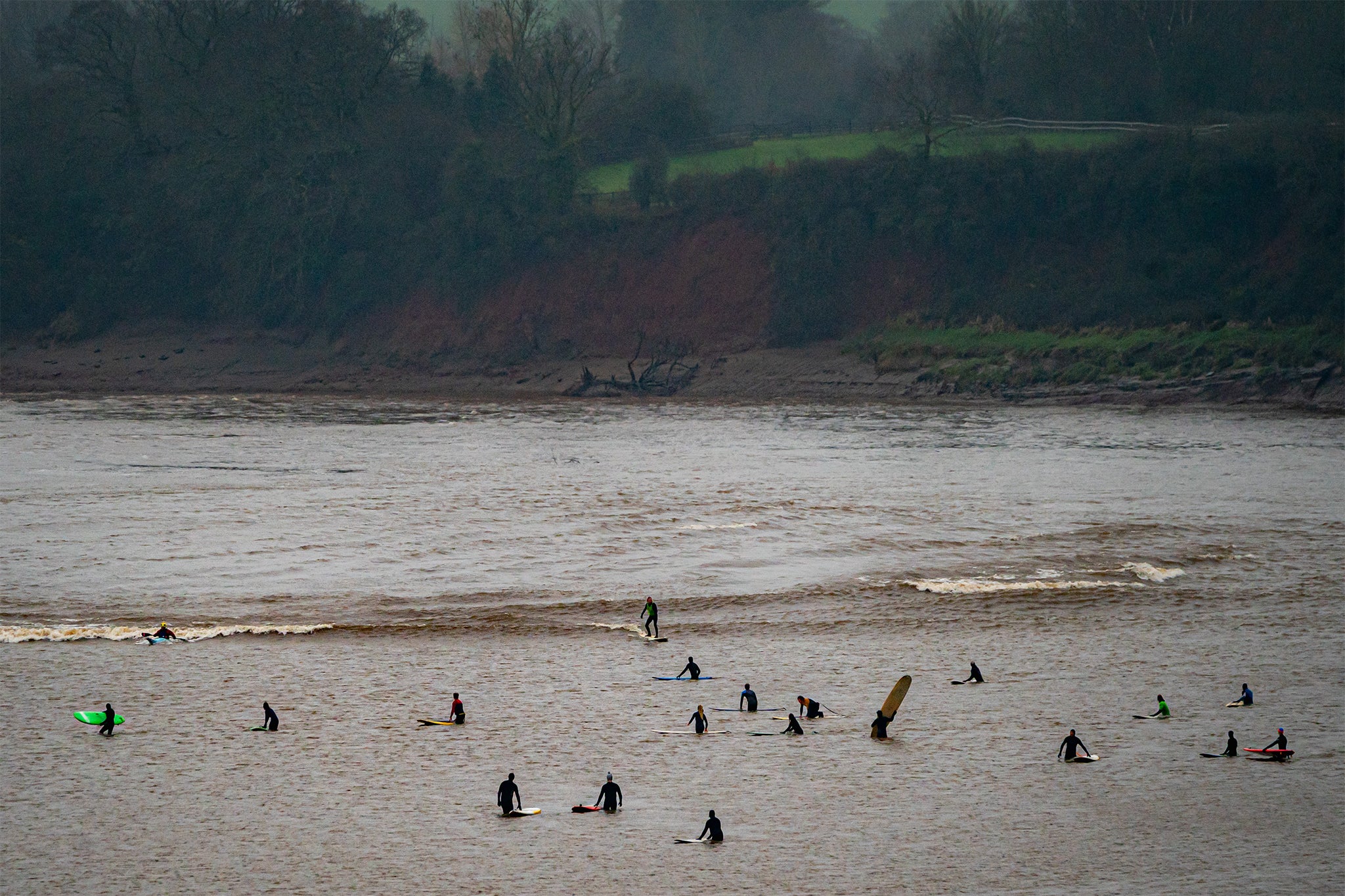 Large groups of surfers arrived to surf the bore