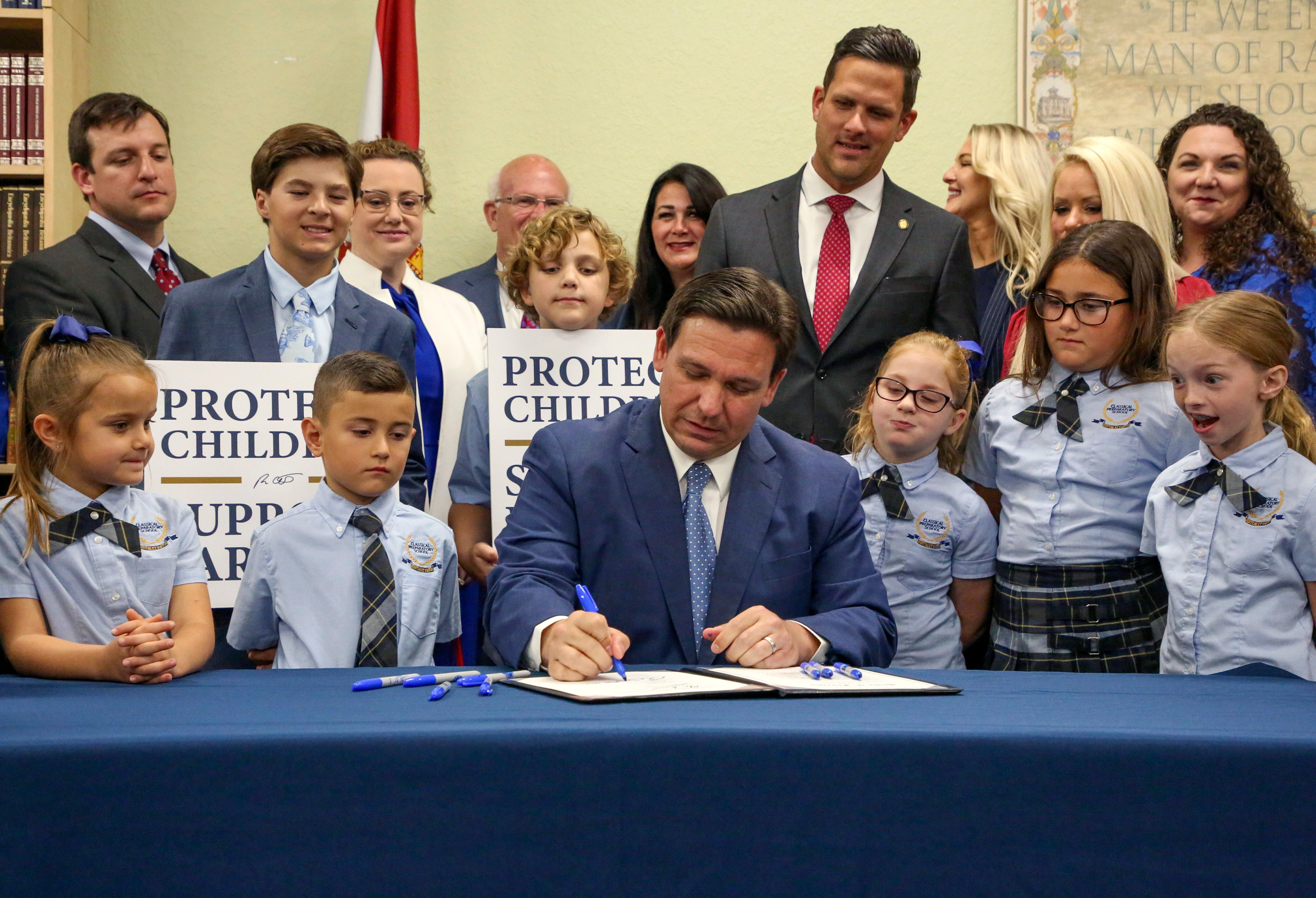 Florida Governor Ron DeSantis is picturing signing what opponents called the ‘Don’t Say Gay’ law on 22 March