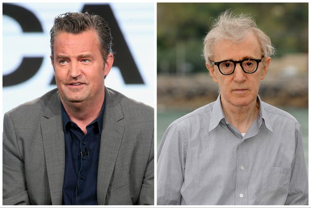 <p>Matthew Perry (left) and Woody Allen</p>