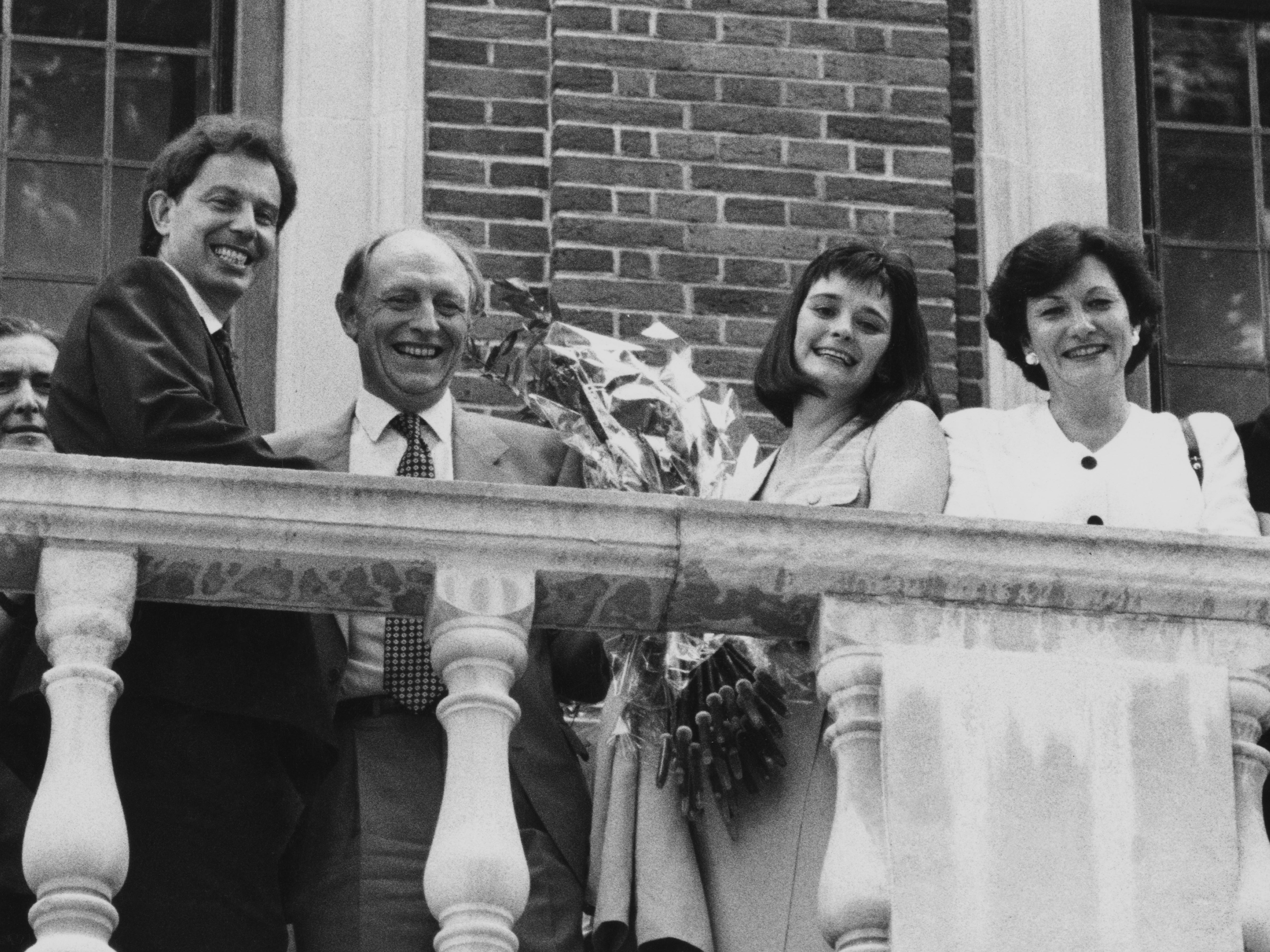 Blair (left), Neil Kinnock and Cherie Blair celebrate Blair’s victory in the Labour Party leadership election in 1994