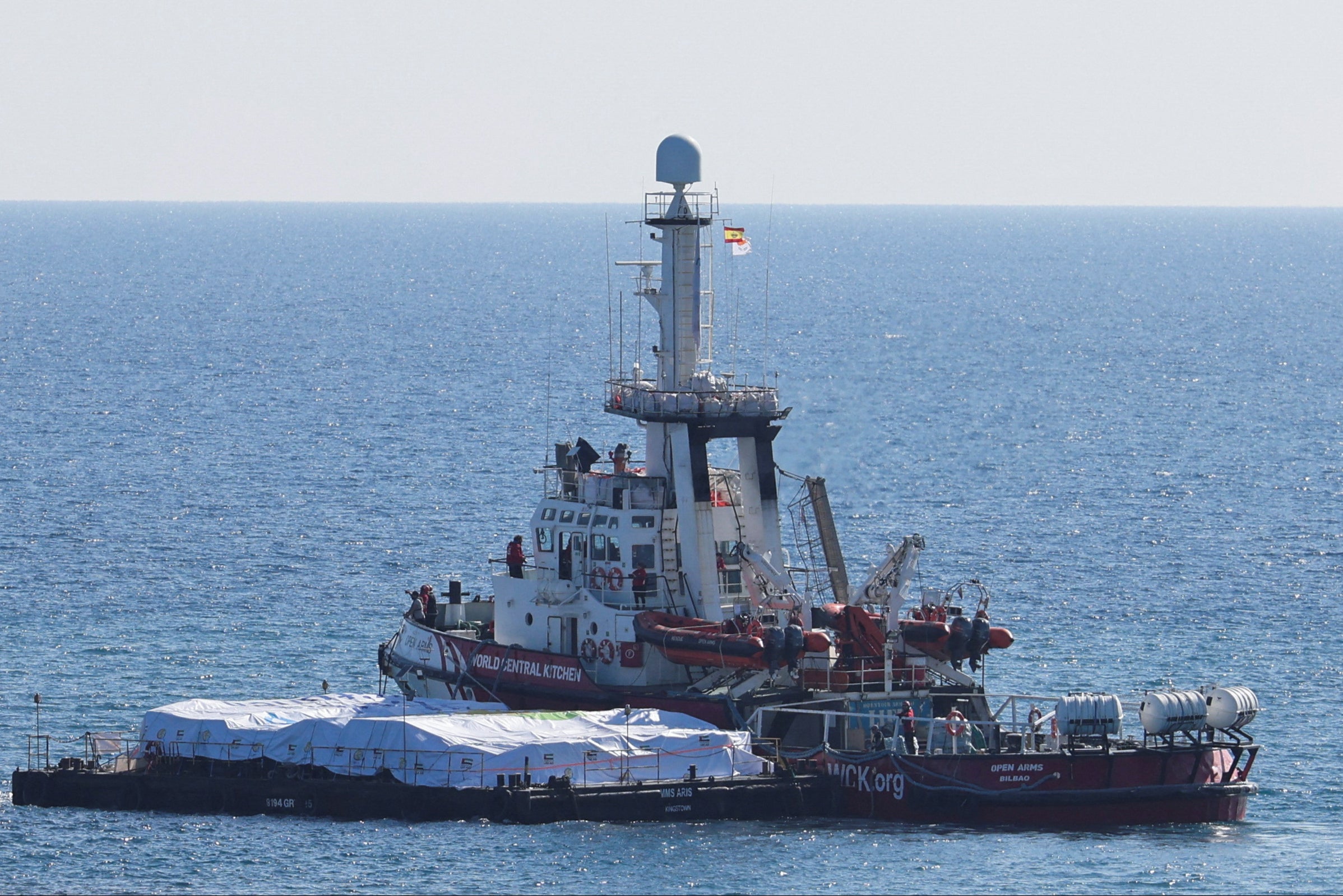 The ‘Open Arms’, a rescue vessel, departs with humanitarian aid for Gaza from Larnaca, Cyprus