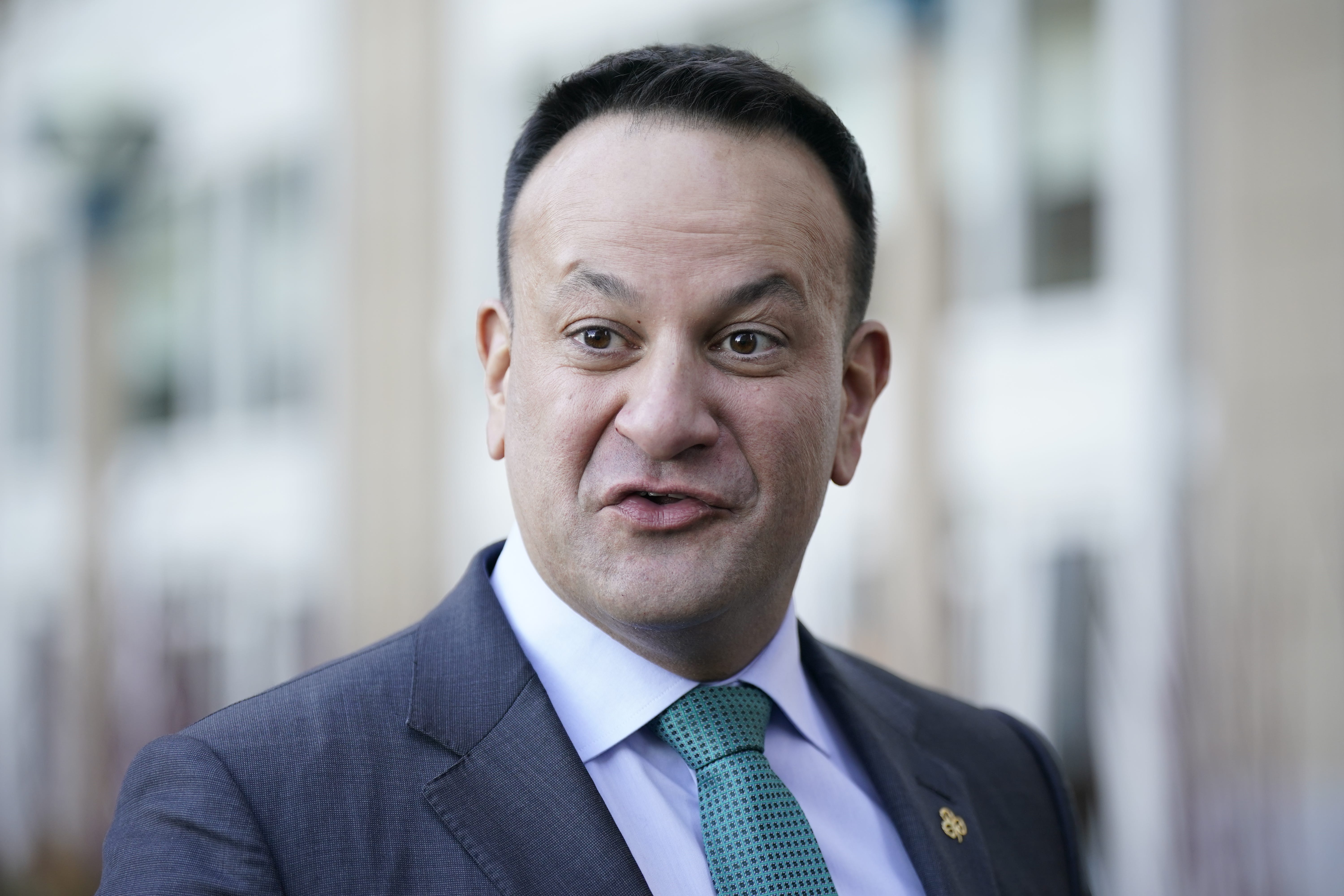 Taoiseach Leo Varadkar speaks to the media outside the Boston Harbor Hotel (Niall Carson/PA)