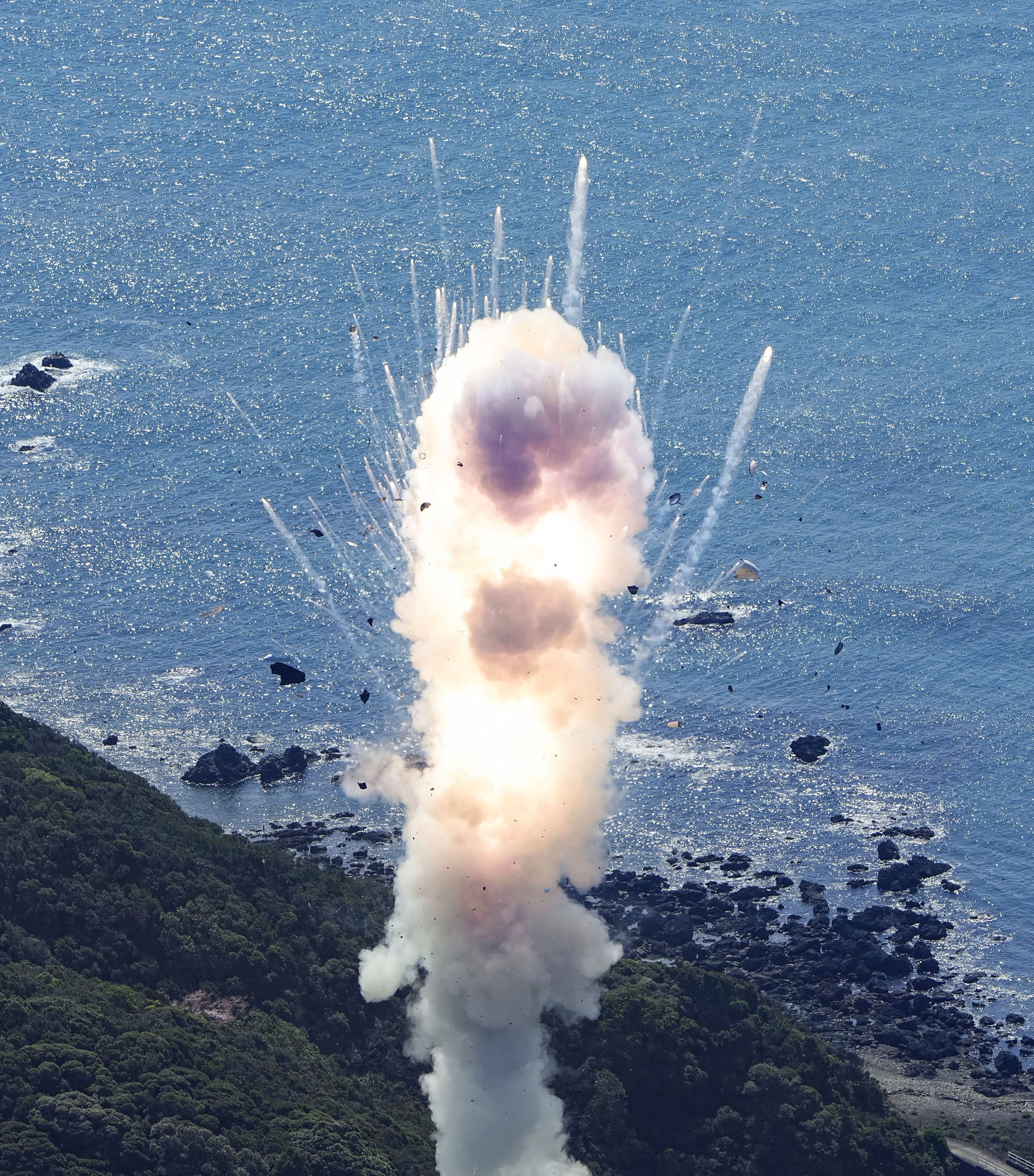 Space One’s Kairos rocket explodes after liftoff from a launch pad in Kushimoto, Wakayama prefecture, western Japan, Wednesday, March 13, 2024.