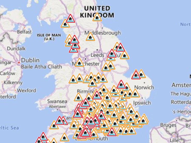 Flood maps show alerts and warnings in place across England on Wednesday