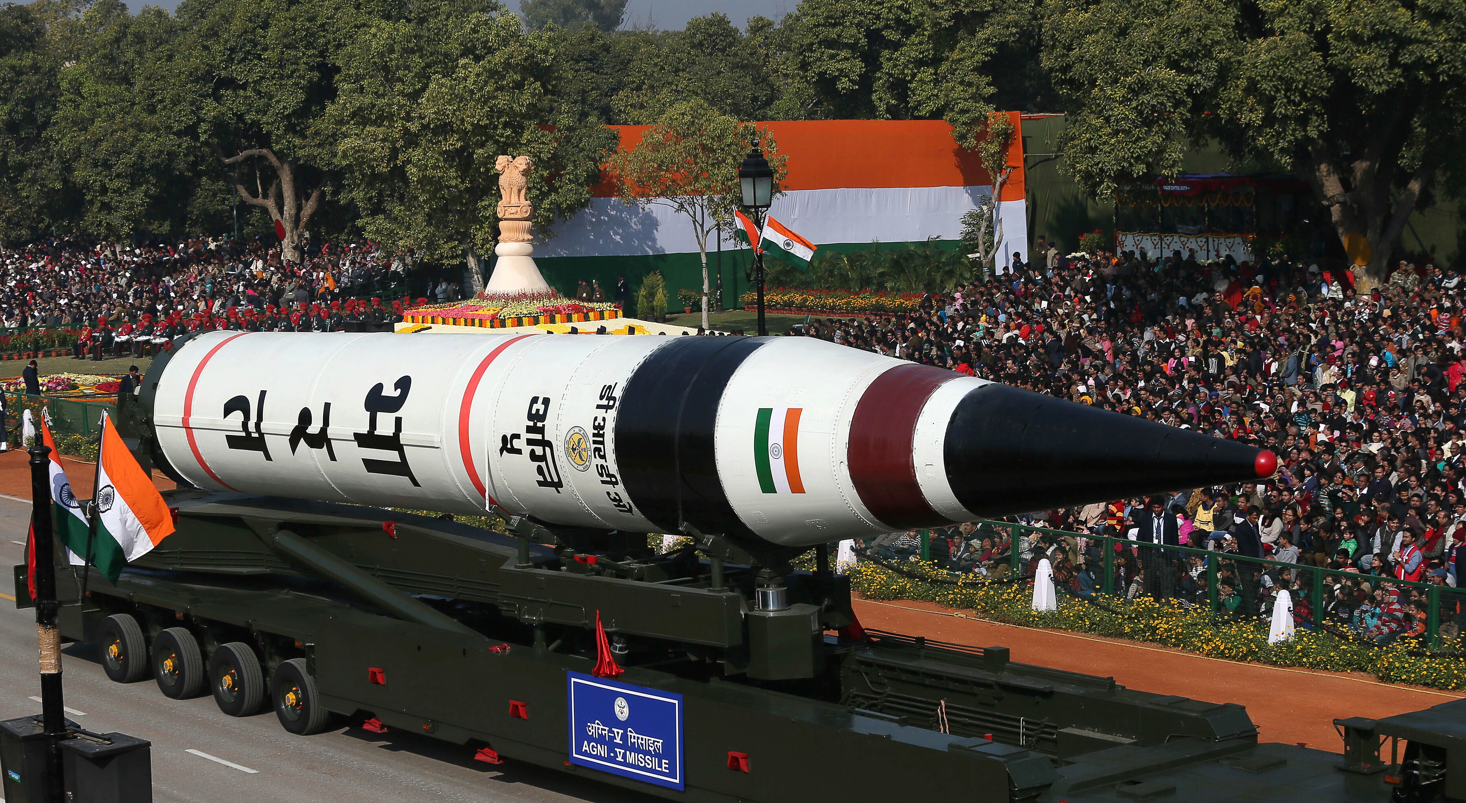 An Agni-v ballistic missile displayed during Republic Day parade in Delhi, India in 2013