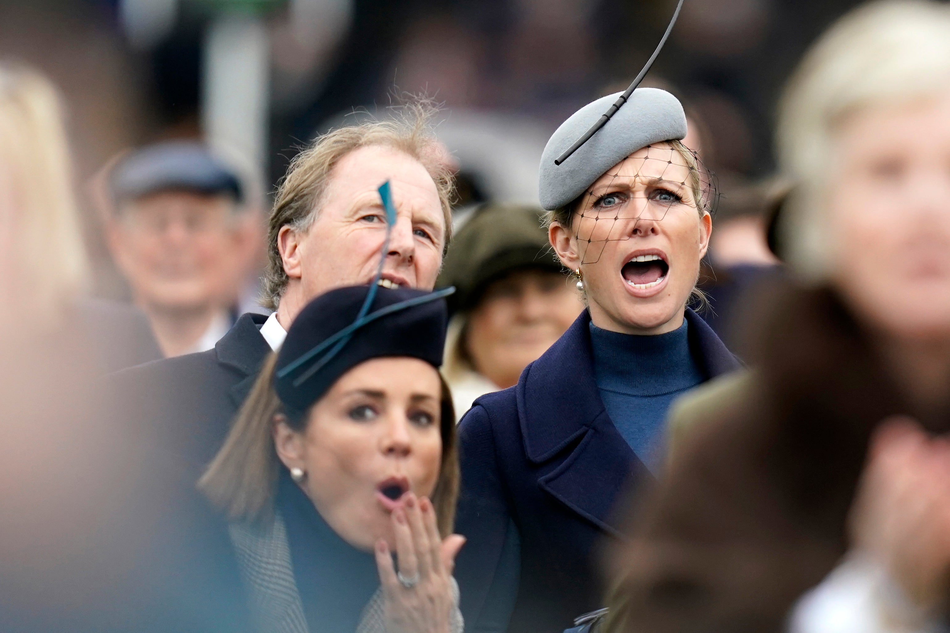 Zara Tindall (right) watches the Ultima Handicap Chase with horse Chianti Classico on day one of the 2024 Cheltenham Festival at Cheltenham Racecourse