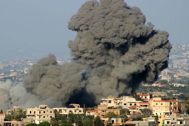 <p>An Israeli airstrike on a village in southern Lebanon last week</p>