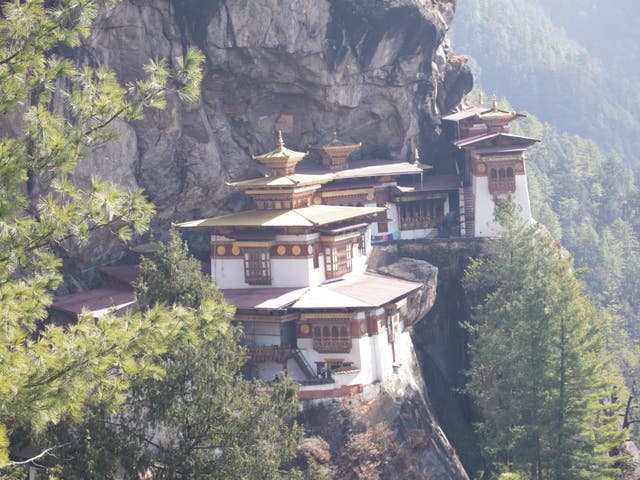 <p>Taktshang  Monastery clings to a cliff where a mythical flying tigress was said to have landed</p>