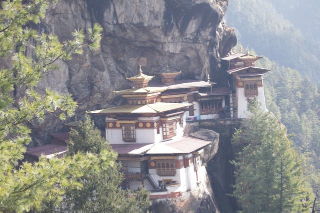 <p>Taktshang  Monastery clings to a cliff where a mythical flying tigress was said to have landed</p>
