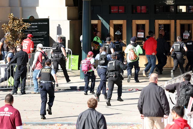 <p> Law enforcement responds to a shooting at Union Station during the Kansas City Chiefs Super Bowl LVIII victory parade on February 14, 2024 in Kansas City, Missouri. </p>