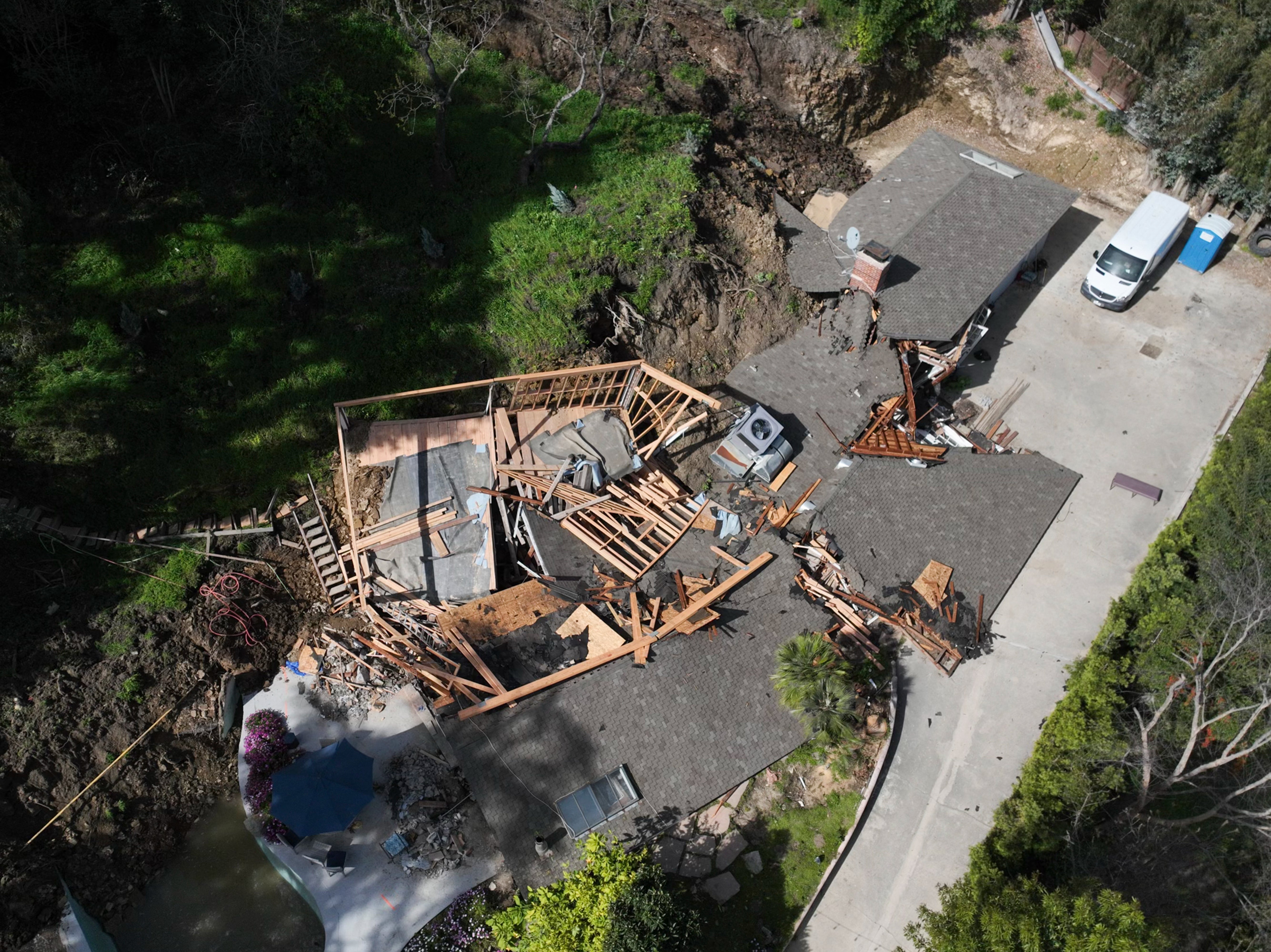 Residents evacuated after landslide damages three homes in Los Angeles