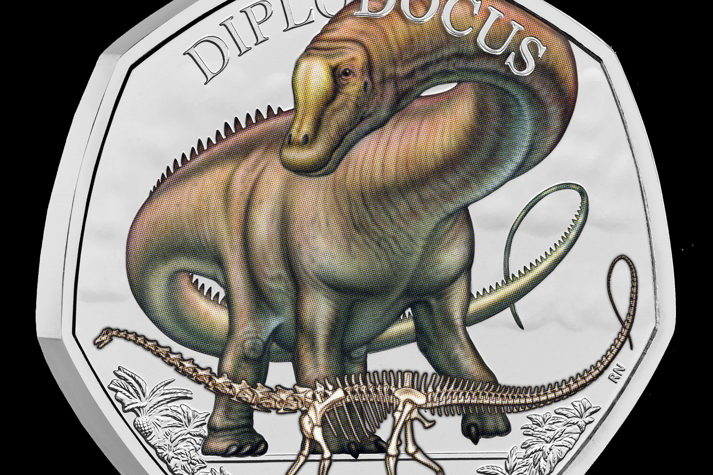 The diplodocus coin is the third and final one in the Royal Mint’s dinosaur range (Royal Mint/PA)