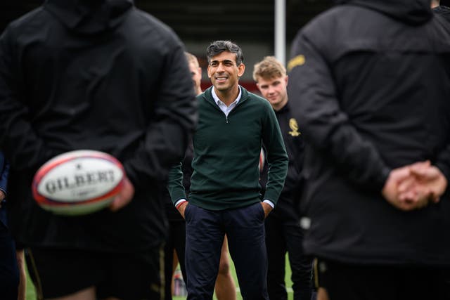 <p>Prime Minister Rishi Sunak during a visit to Gloucester Rugby Club (Leon Neal/PA)</p>