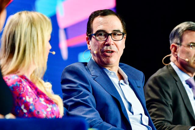 <p>77th US Secretary of Treasury Steven T. Mnuchin attends the 2023 Milken Institute Global Conference at The Beverly Hilton on May 02, 2023 in Beverly Hills, California</p>