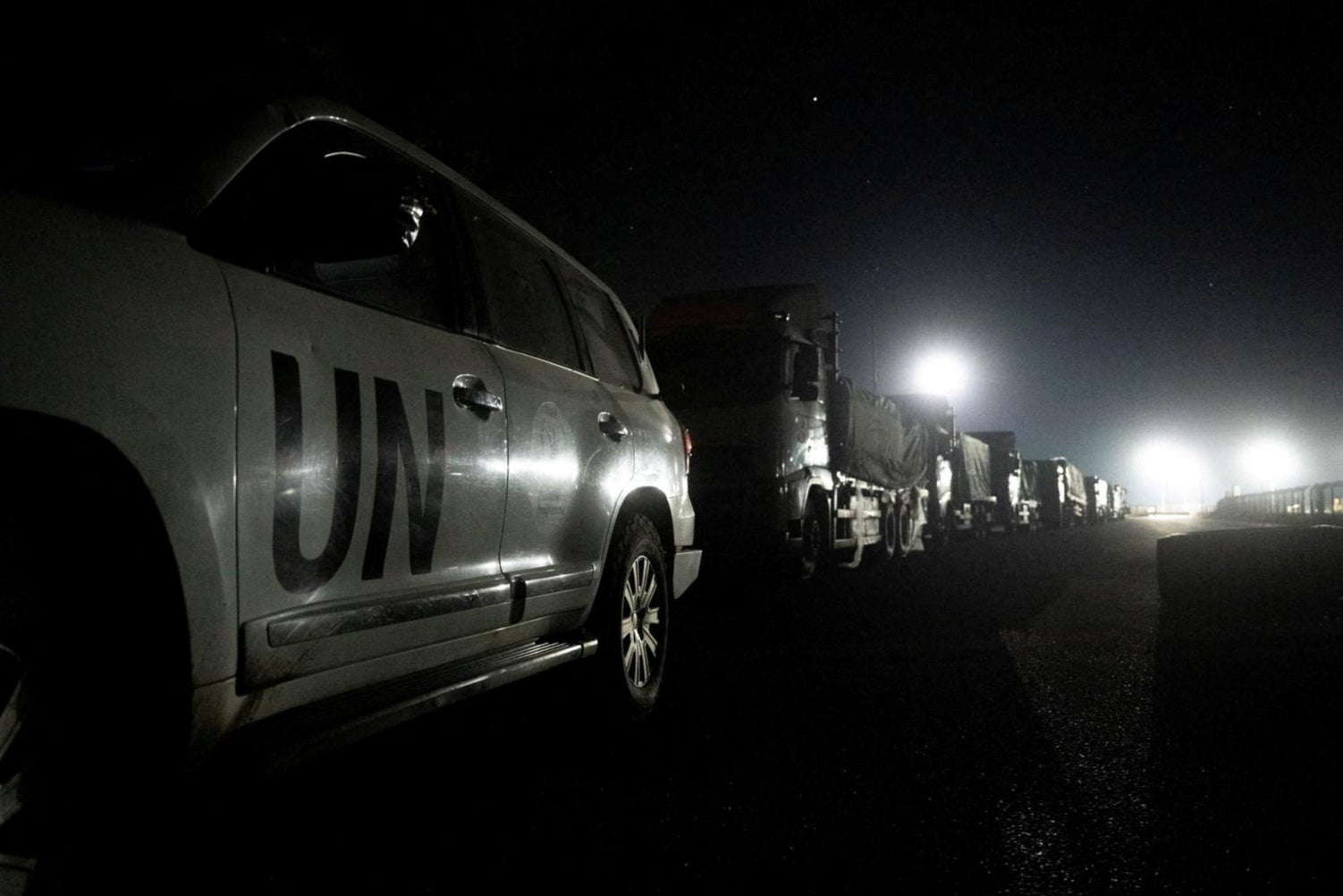 Trucks containing humanitarian aid from the World Food Programme in northern Gaza