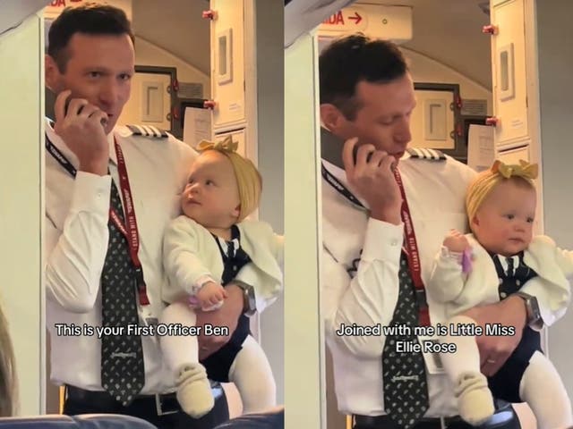 <p>Ben, a Southwest Airlines pilot, flies with his baby daughter, Ellie Rose, for the first time </p>