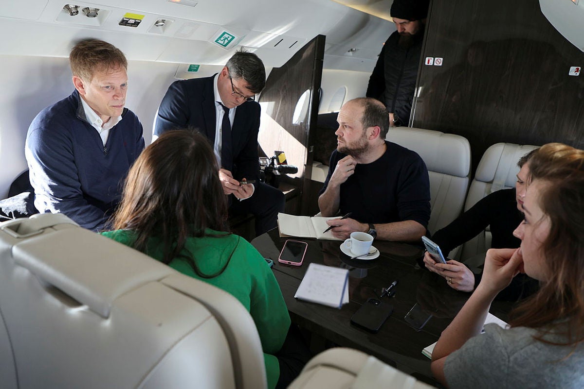 The Defence Secretary The Rt Hon Grant Shapps MP and his Team aboard an RAF Envoy IV CC Mk1