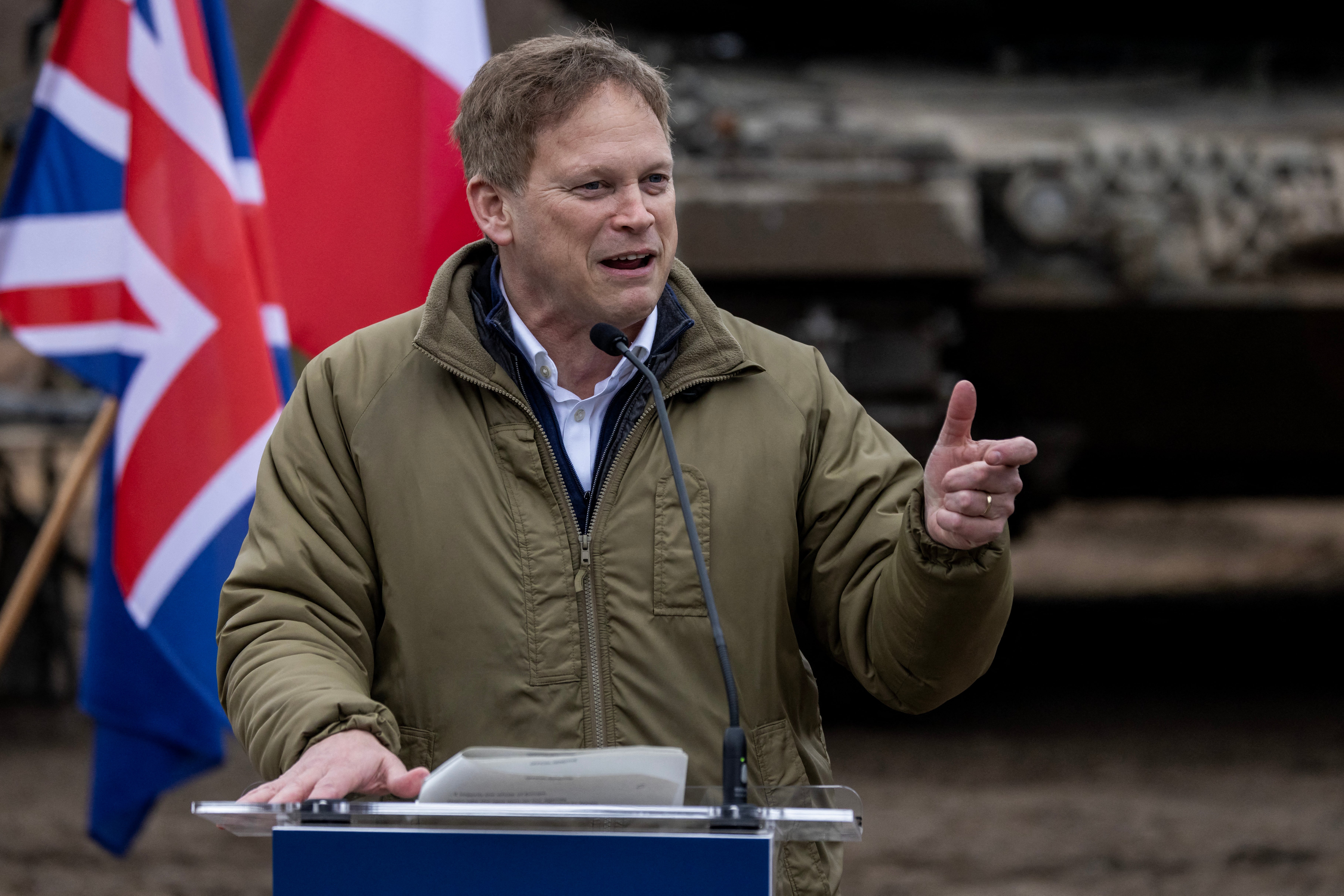 Grant Shapps in Poland, where he hit out at Vladimir Putin