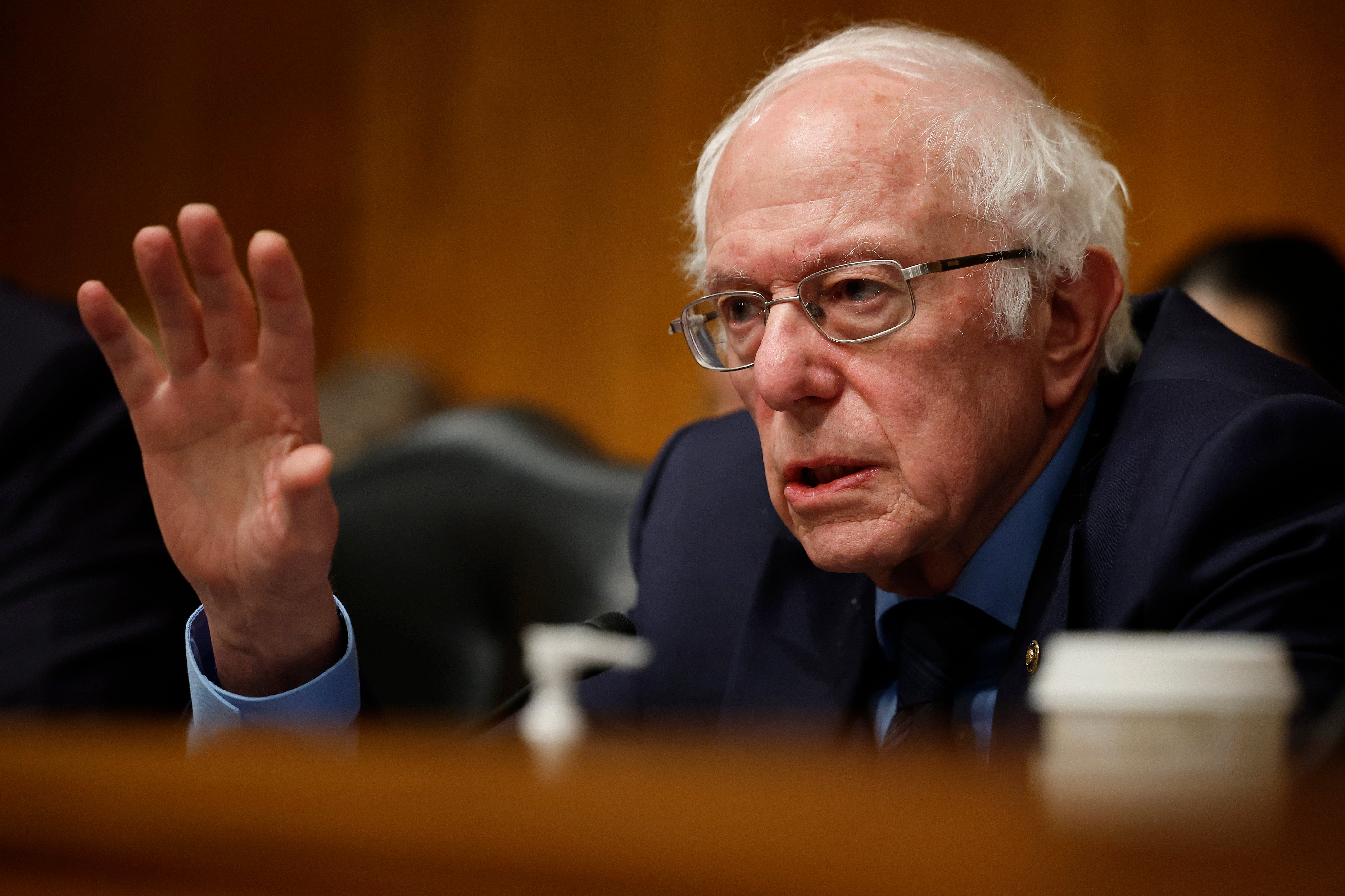 Vermont Senator Bernie Sanders chairs a Senate Health, Education, Labor, and Pensions Committee hearing on 14 March.