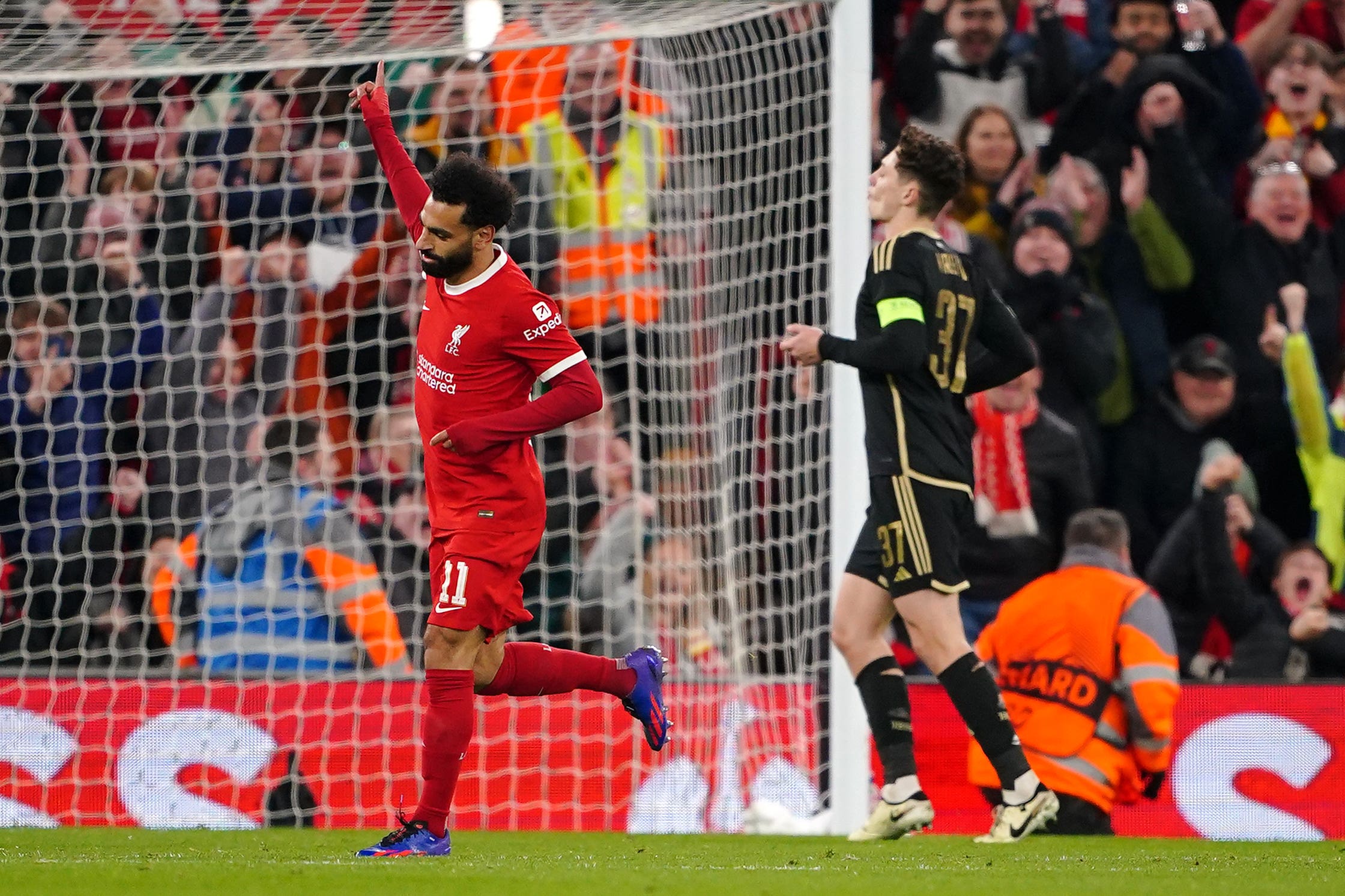 Mohamed Salah scored Liverpool’s third goal on Thursday night for his 20th of the campaign