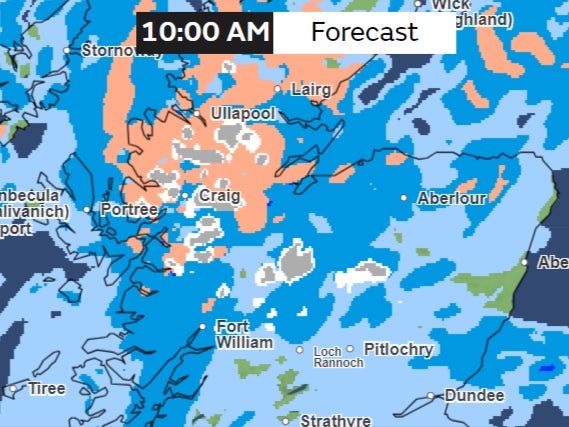 Met Office maps show areas expected to see some snow in grey and white