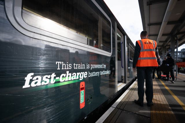 A rapid-charging battery train trial that could help end diesel operations on branch lines has been launched (James Manning/PA)