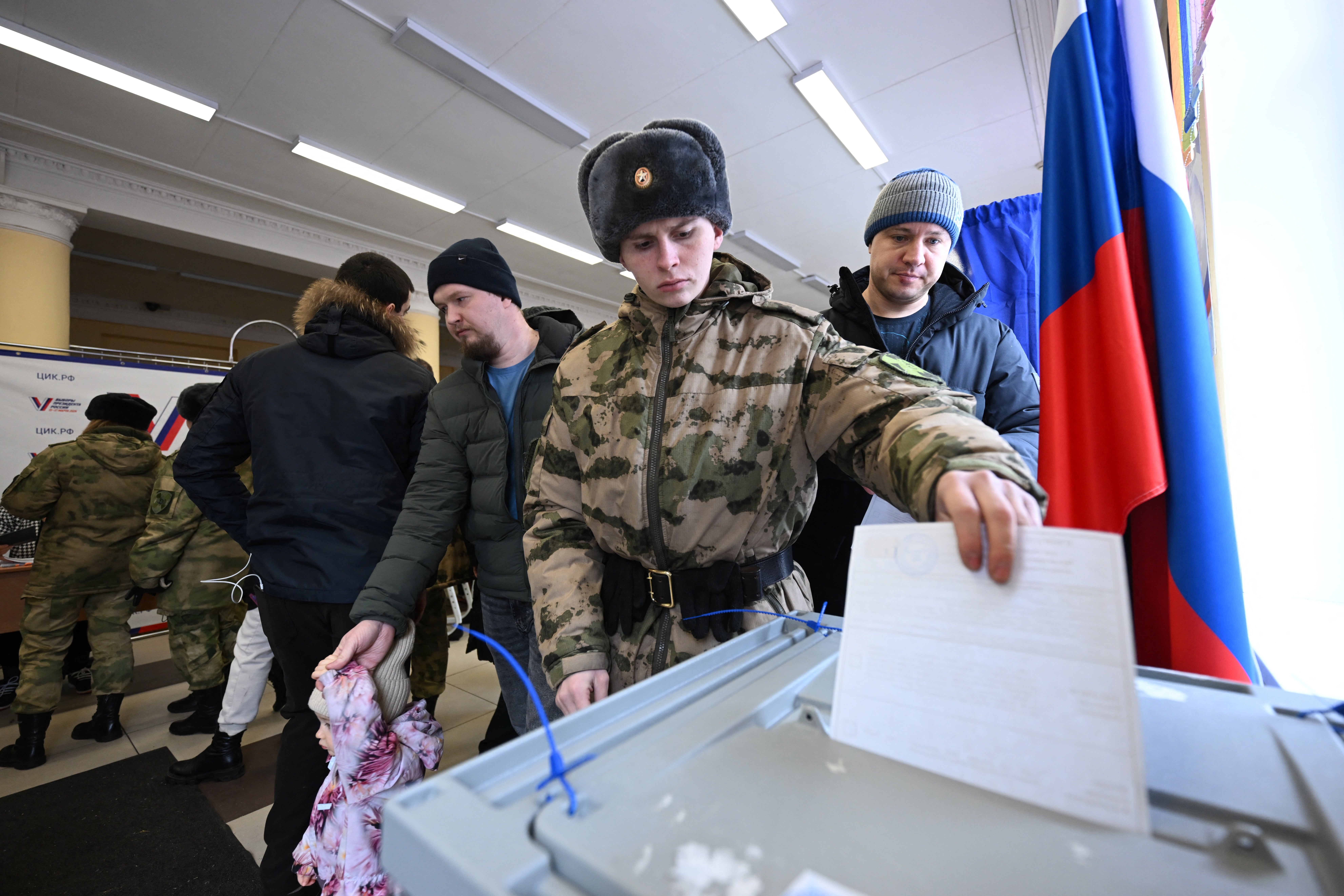 Votes being cast in Moscow. There is no doubt that Vladimir Putin will be declared the winner