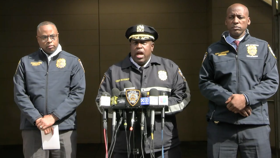 NYPD Chief of Police gives a press conference on 15 March over subway shooting