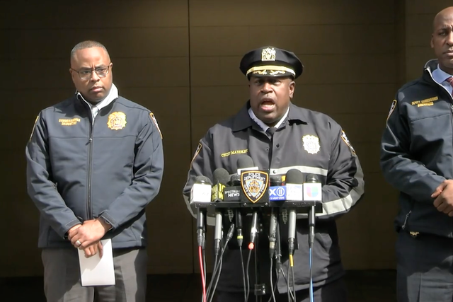 <p>NYPD Chief of Police gives a press conference on 15 March over subway shooting</p>