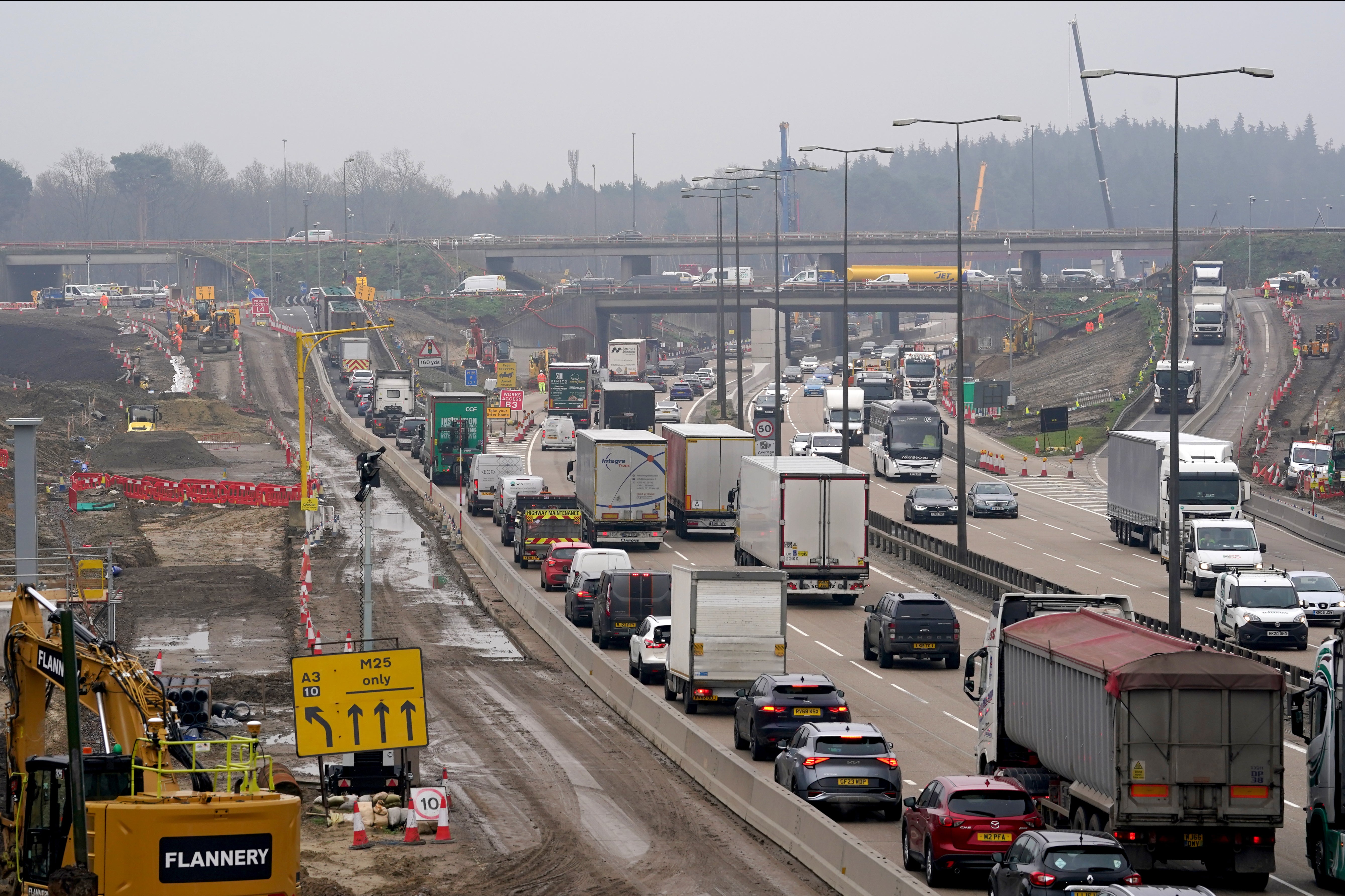pA view of traffic approaching junction 10 of the M25 in Surrey during a site visit ahead of a planned closure of both carriageways/p